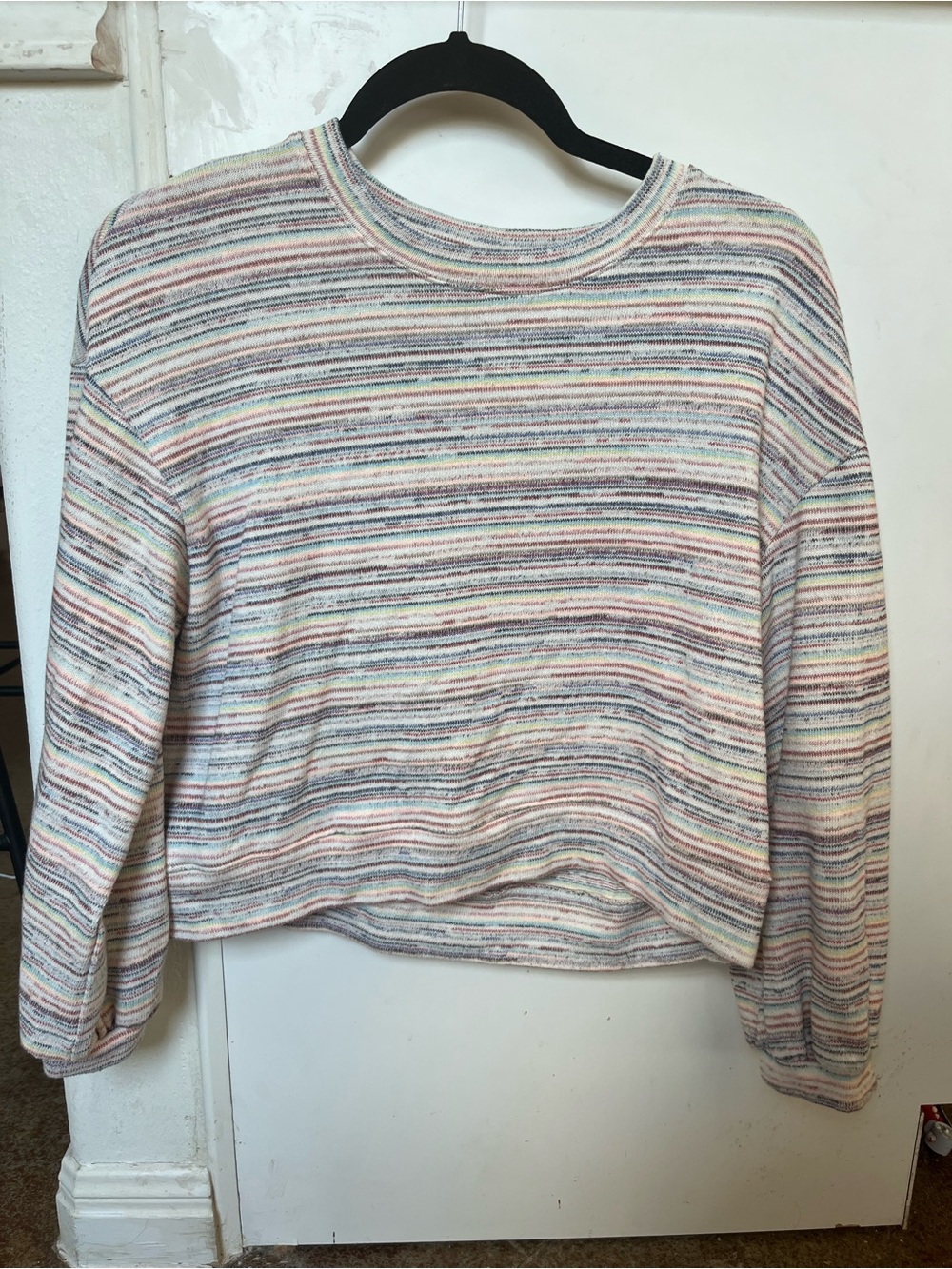 Madewell Bubble-Sleeve Crop Top in Rainbow Stripe